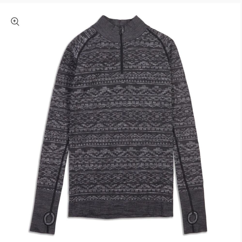 Lululemon Women’s Size 6 Restless Pullover Top Gray Print 1/4 Zip
